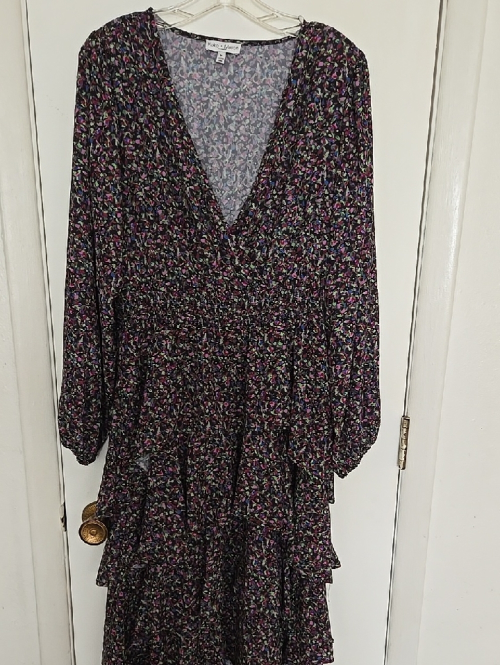 Mango V-Neck Floral Midi Dress in Black and Purple